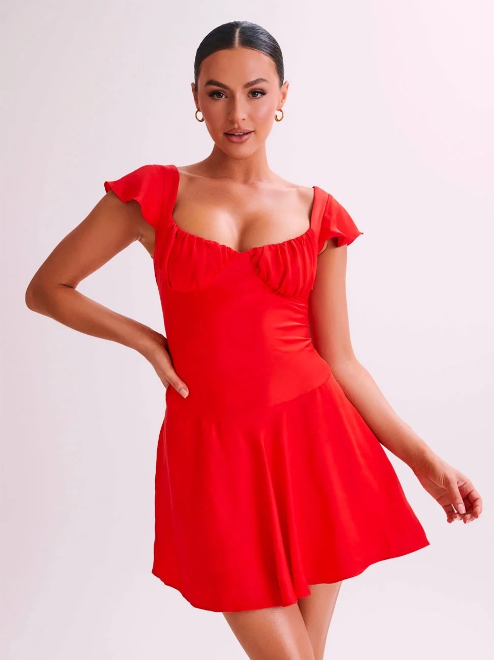 Meshki Red‎ Lace-Up Mini Dress